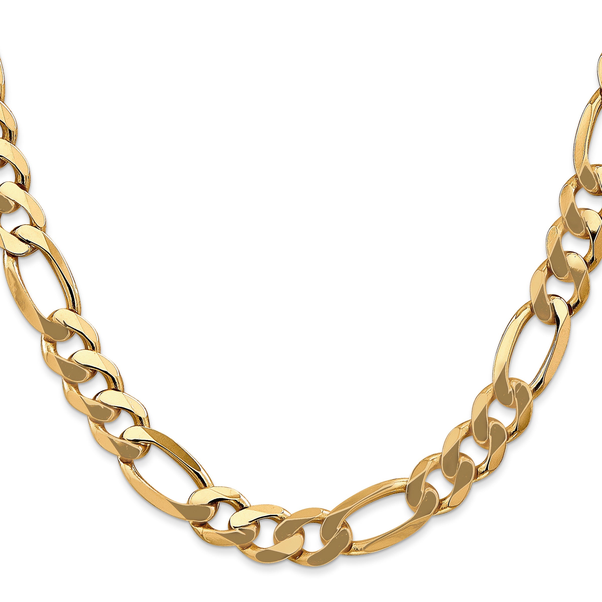 24 Inch 10K Yellow Gold 8.75mm Flat Figaro Chain Necklace