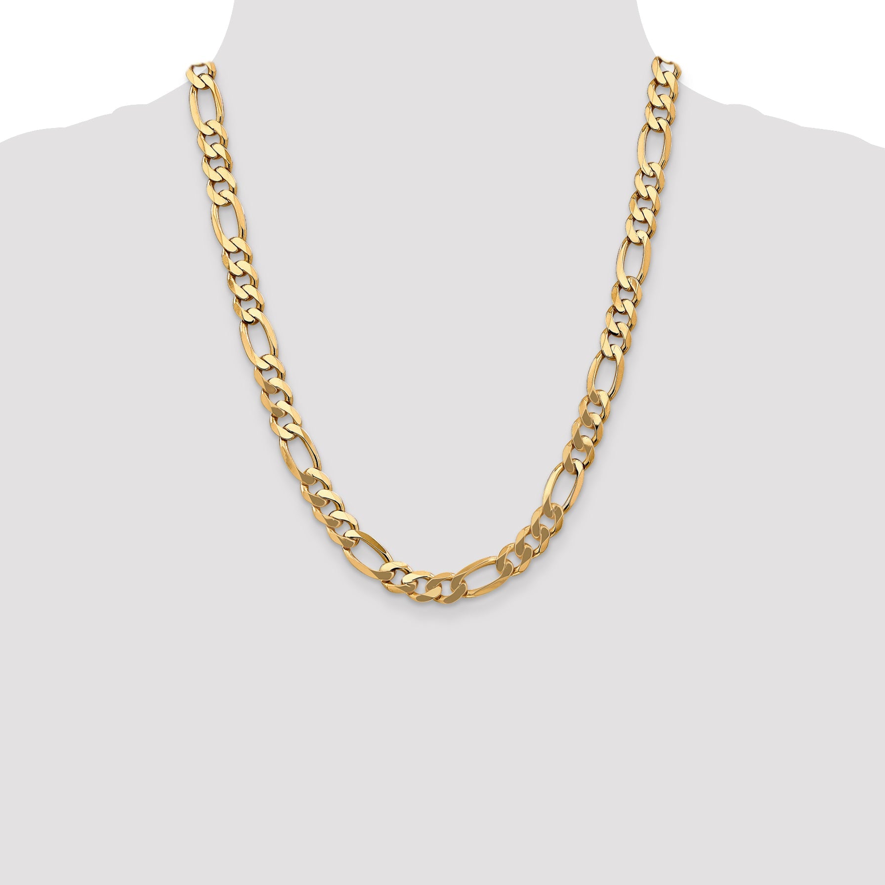 22 Inch 10K Yellow Gold 8.75mm Flat Figaro Chain Necklace