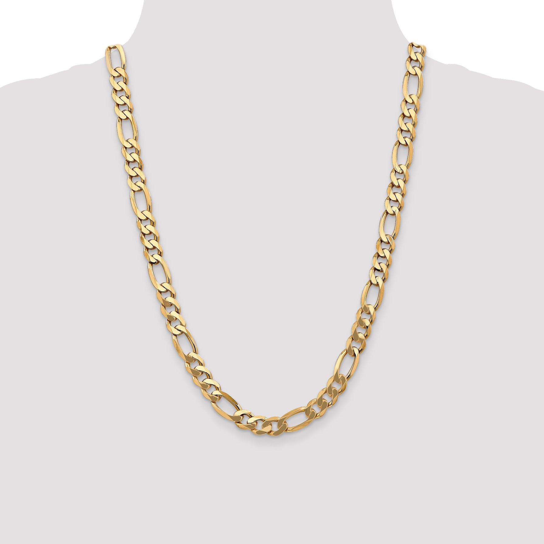 24 Inch 10K Yellow Gold 8.75mm Flat Figaro Chain Necklace