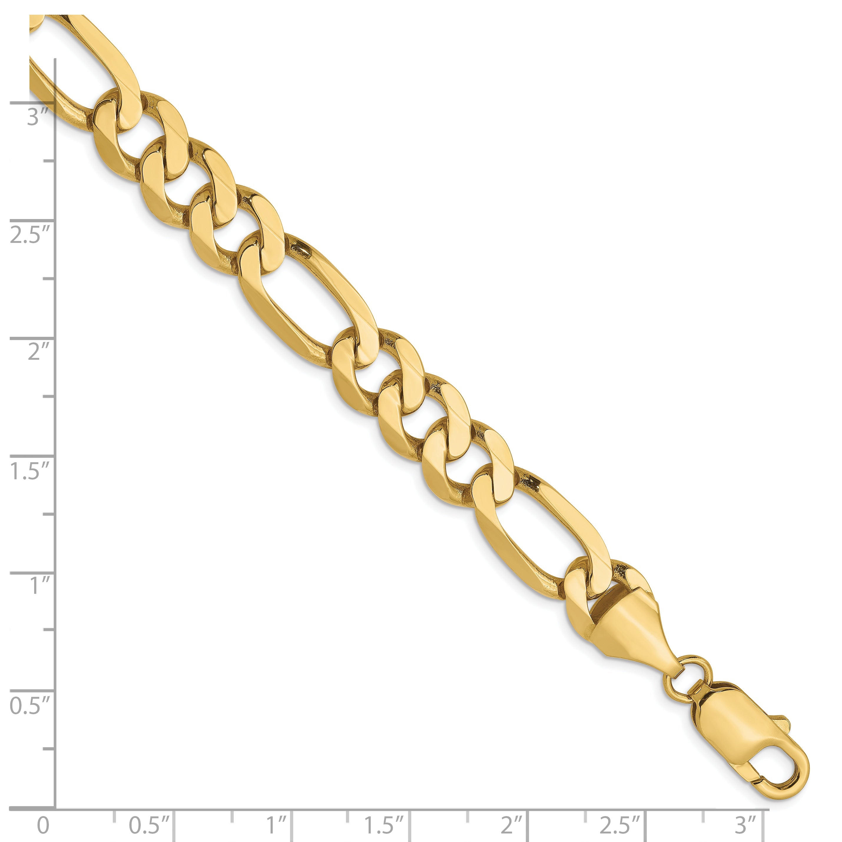 8 Inch 10K Yellow Gold 8.75mm Flat Figaro Chain Bracelet