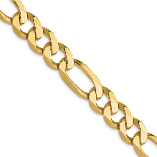22 Inch 10K Yellow Gold 10mm Flat Figaro Chain Necklace