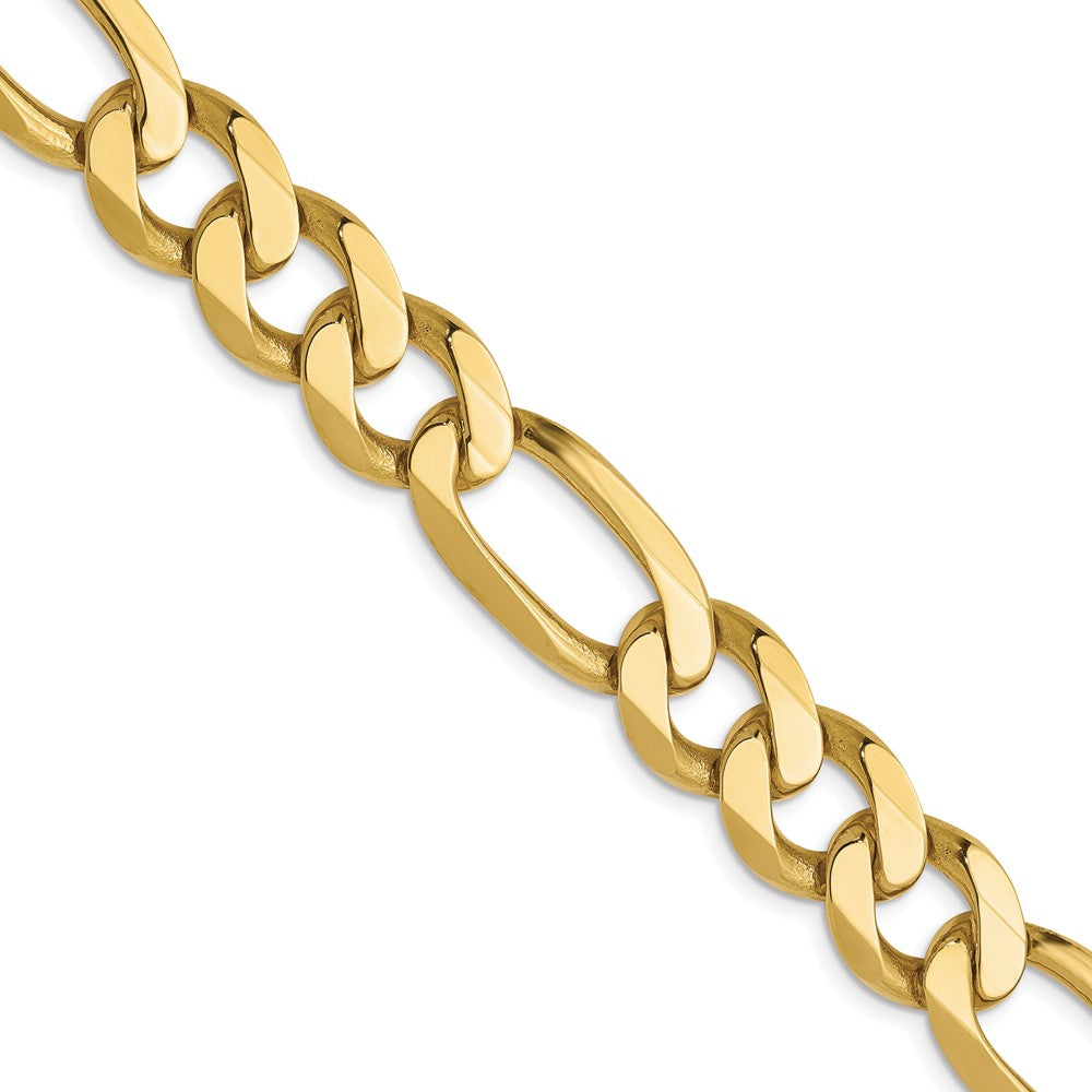 24 Inch 10K Yellow Gold 10mm Flat Figaro Chain Necklace