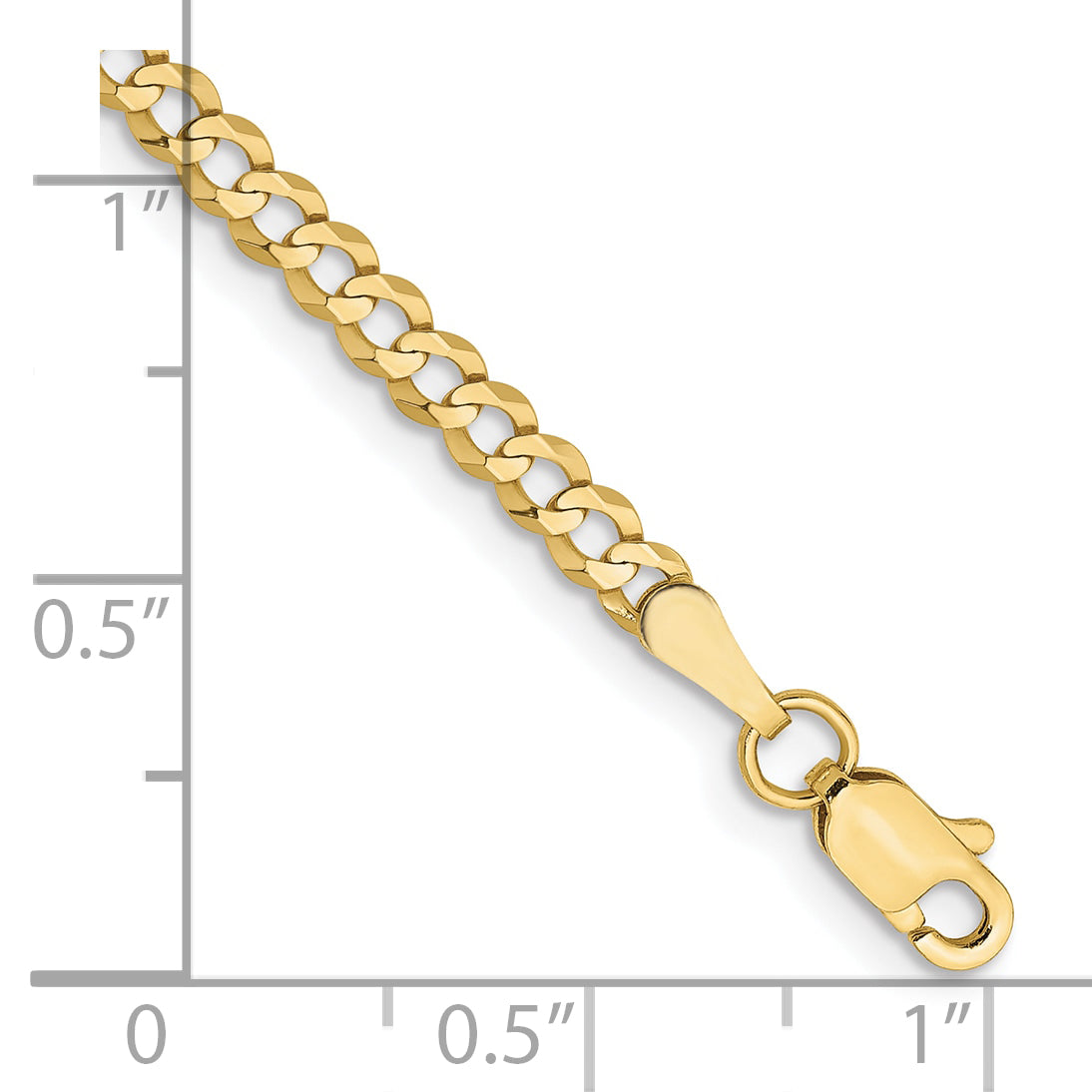 7 Inch 10K Yellow Gold 3.1mm Lightweight Flat Cuban Chain Bracelet