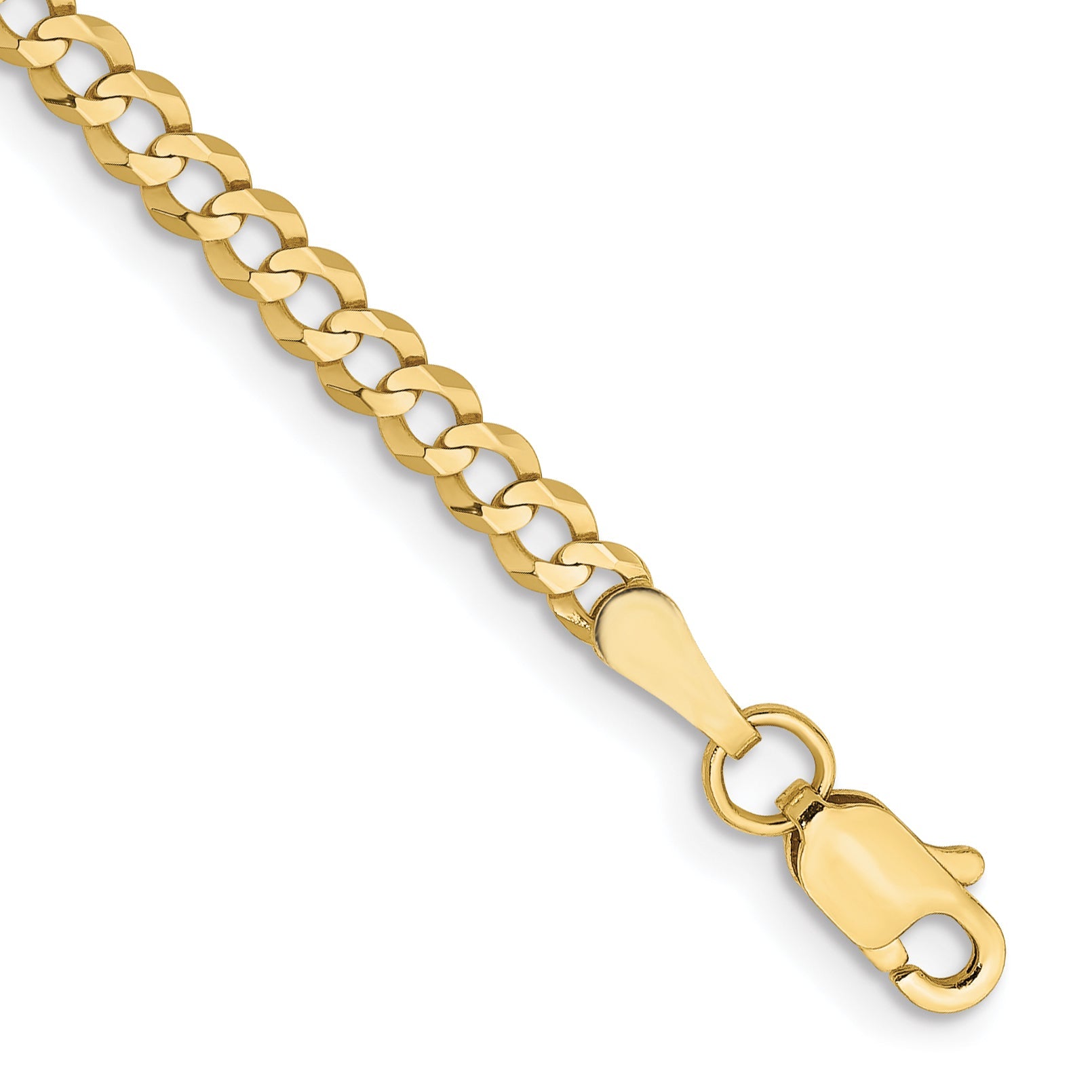 7 Inch 10K Yellow Gold 3.1mm Lightweight Flat Cuban Chain Bracelet