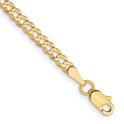 7 Inch 10K Yellow Gold 3.1mm Lightweight Flat Cuban Chain Bracelet