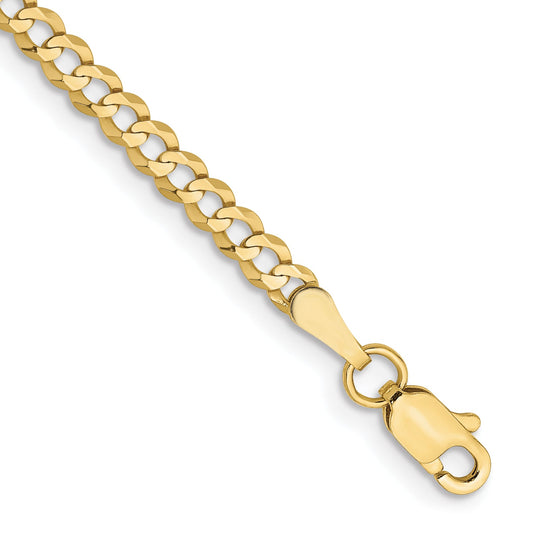 7 Inch 10K Yellow Gold 3.1mm Lightweight Flat Cuban Chain Bracelet