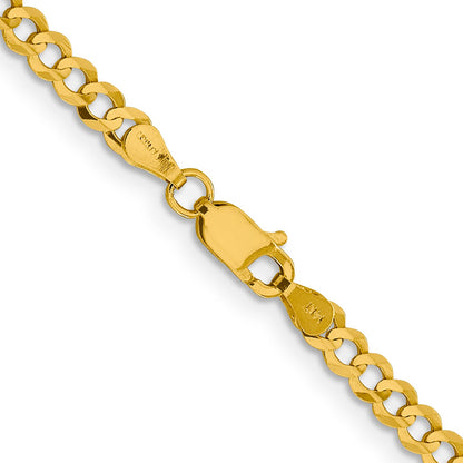 22 Inch 10K Yellow Gold 3.7mm Lightweight Flat Cuban Chain Necklace