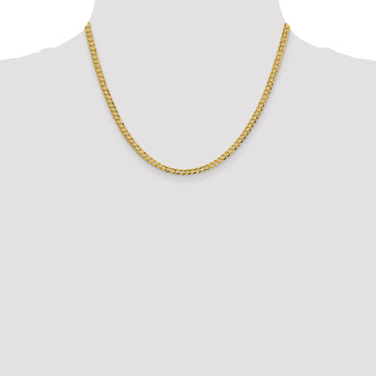 18 Inch 10K Yellow Gold 3.7mm Lightweight Flat Cuban Chain Necklace