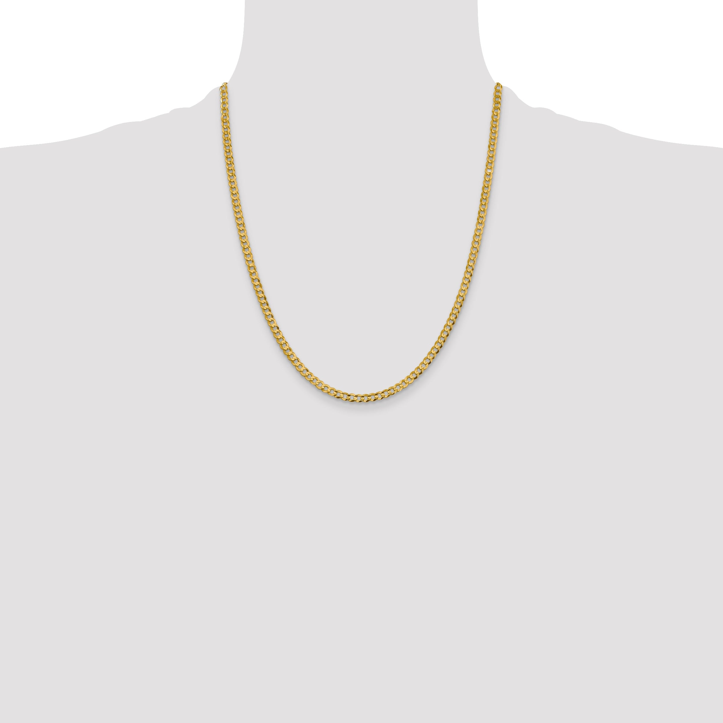 22 Inch 10K Yellow Gold 3.7mm Lightweight Flat Cuban Chain Necklace
