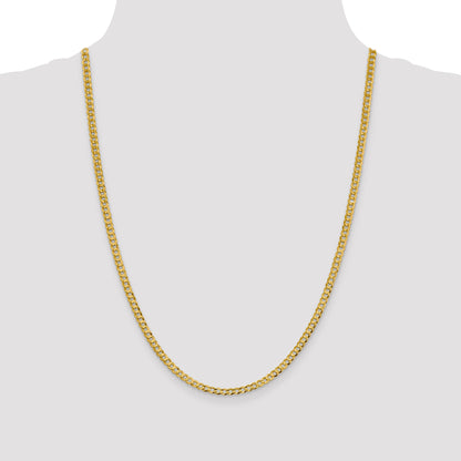 24 Inch 10K Yellow Gold 3.7mm Lightweight Flat Cuban Chain Necklace