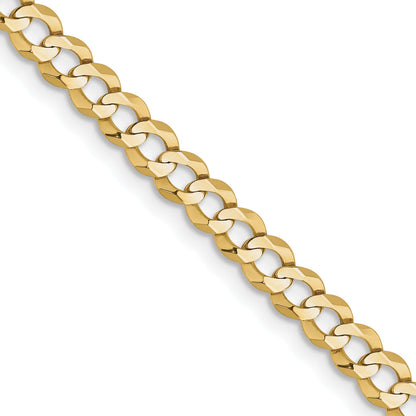 24 Inch 10K Yellow Gold 3.7mm Lightweight Flat Cuban Chain Necklace