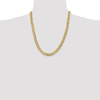 22 Inch 10K Yellow Gold 7.2mm Lightweight Flat Cuban Chain Necklace