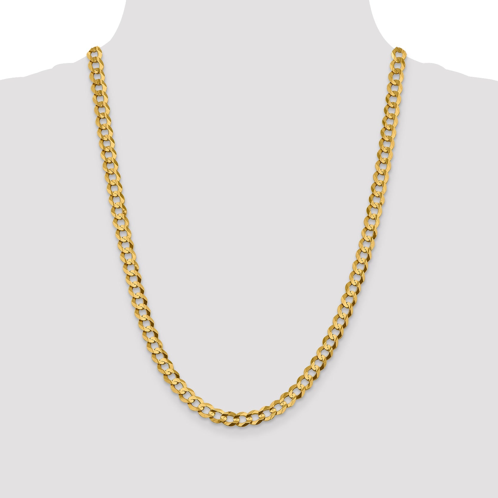24 Inch 10K Yellow Gold 7.2mm Lightweight Flat Cuban Chain Necklace