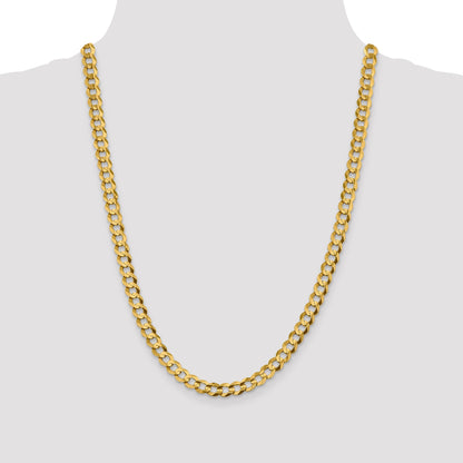 24 Inch 10K Yellow Gold 7.2mm Lightweight Flat Cuban Chain Necklace