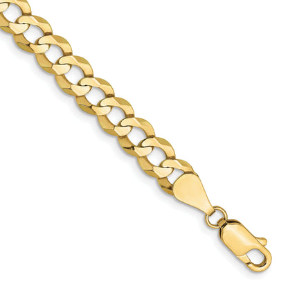 9 Inch 10K Yellow Gold 7.2mm Lightweight Flat Cuban Chain Bracelet
