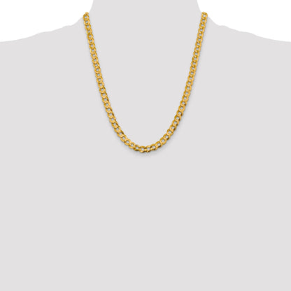 22 Inch 10K Yellow Gold 9.4mm Lightweight Flat Cuban Chain Necklace