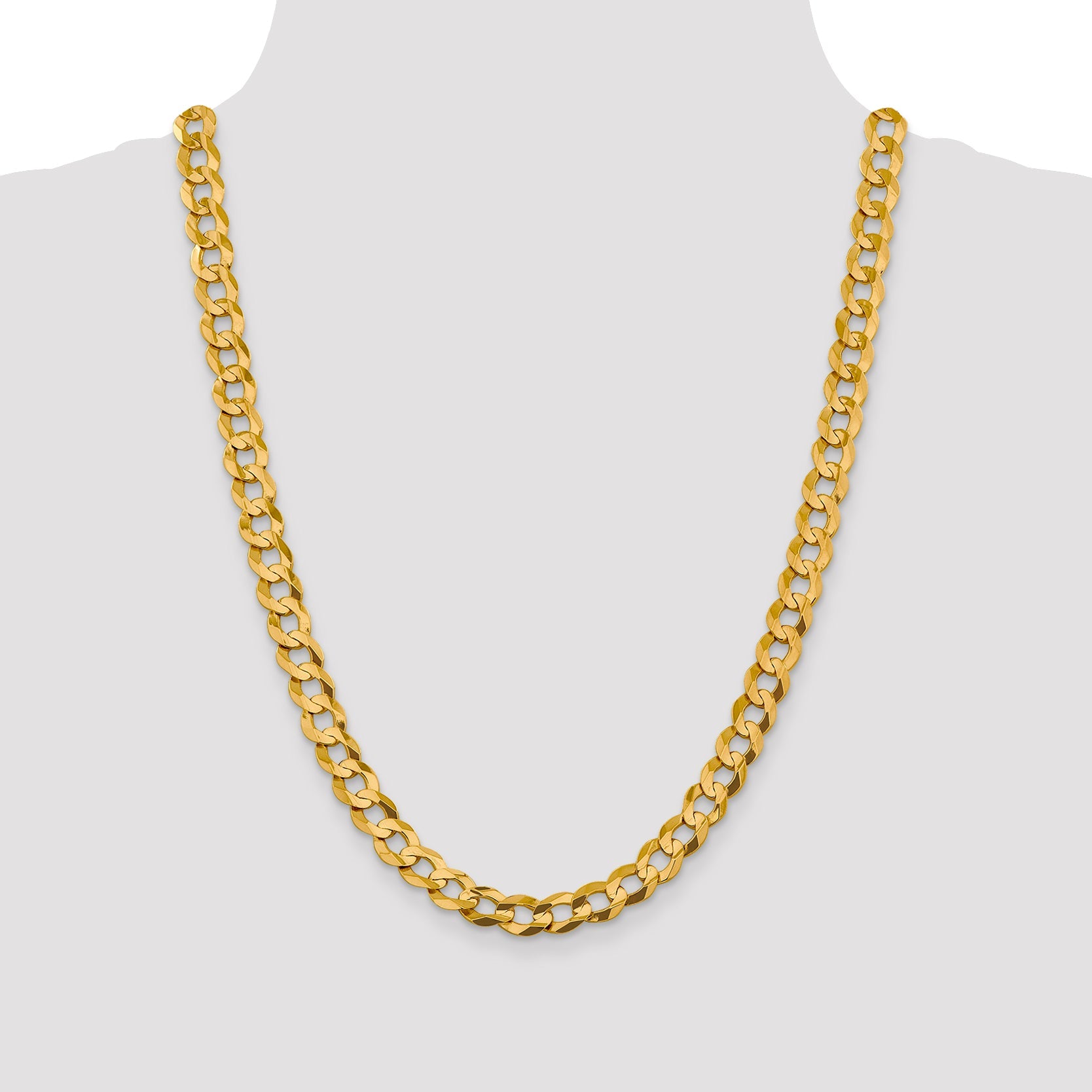 24 Inch 10K Yellow Gold 9.4mm Lightweight Flat Cuban Chain Necklace