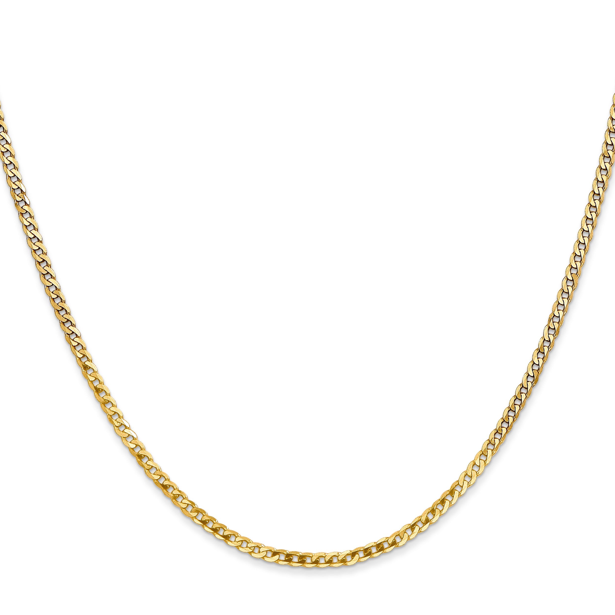 22 Inch 10K Yellow Gold 2.2mm Flat Beveled Curb Chain Necklace