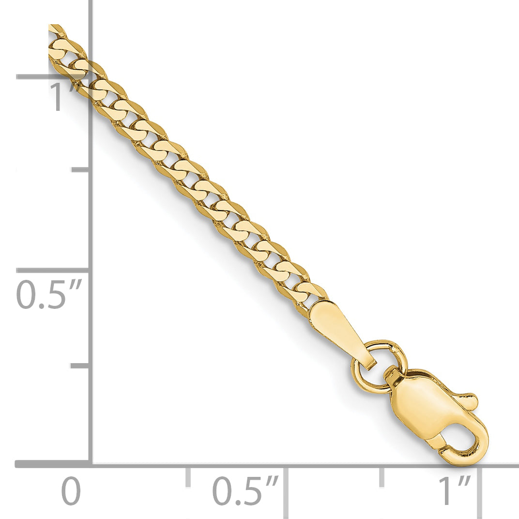 8 Inch 10K Yellow Gold 2.2mm Flat Beveled Curb Chain Bracelet