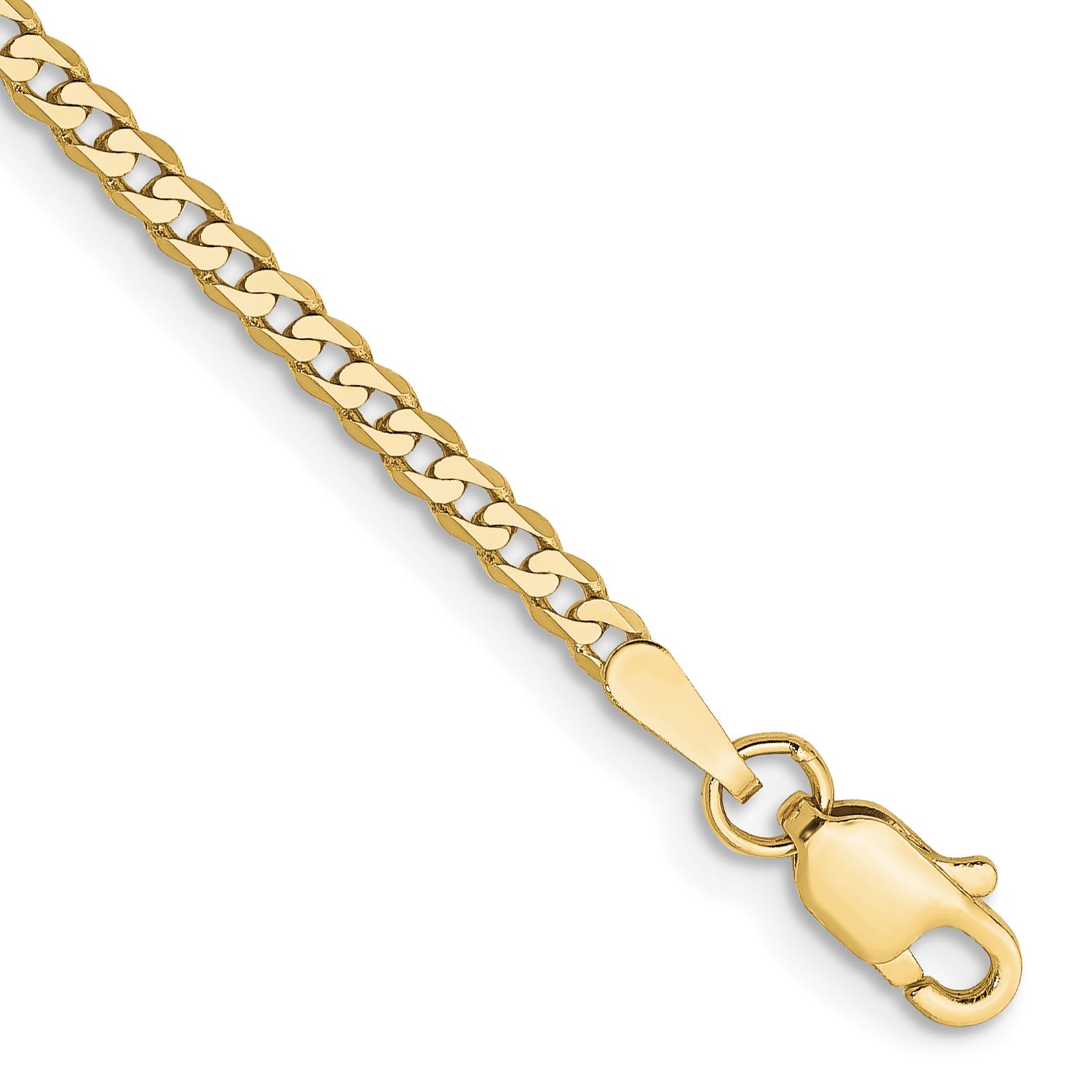7 Inch 10K Yellow Gold 2.2mm Flat Beveled Curb Chain Bracelet