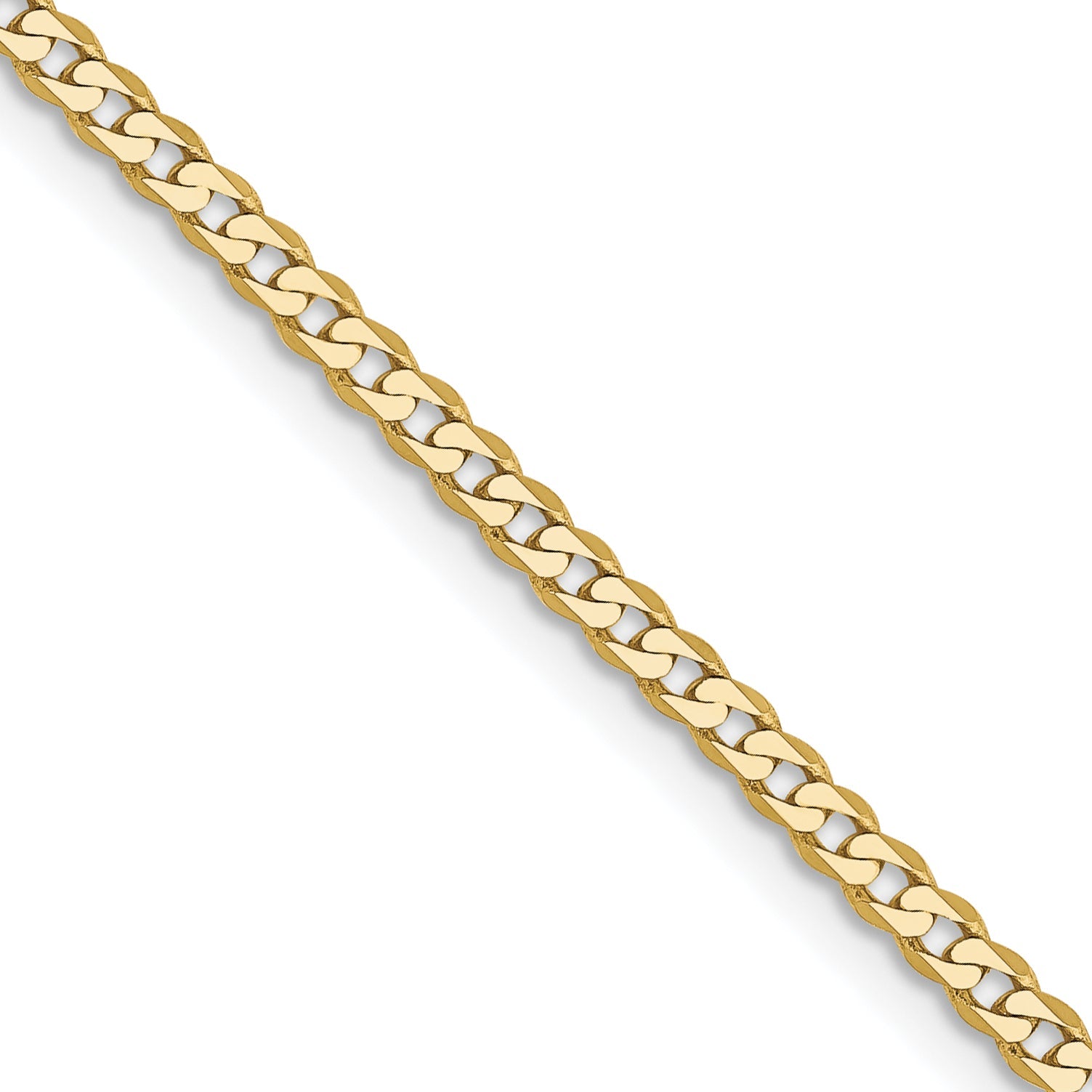 16 Inch 10K Yellow Gold 2.2mm Flat Beveled Curb Chain Necklace