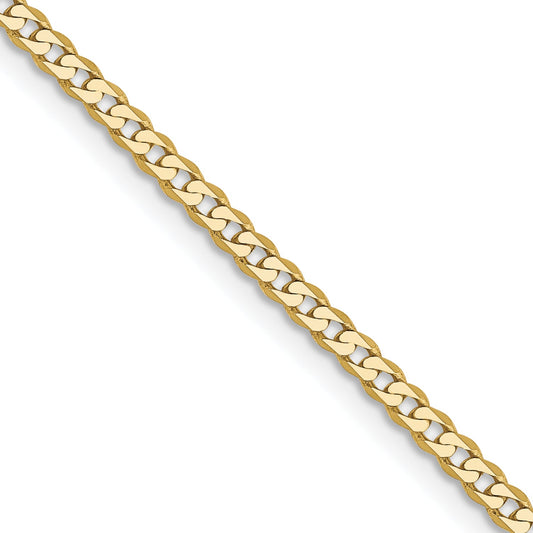 22 Inch 10K Yellow Gold 2.2mm Flat Beveled Curb Chain Necklace