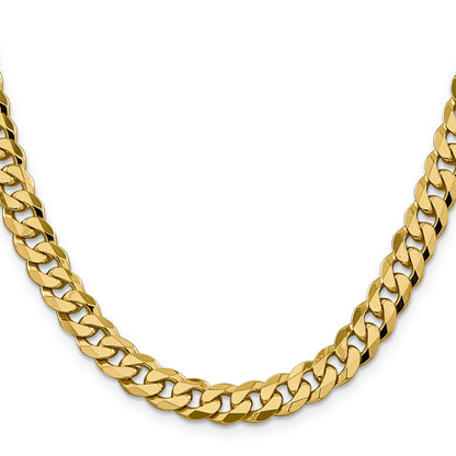 24 Inch 10K Yellow Gold 8.25mm Flat Beveled Curb Chain Necklace