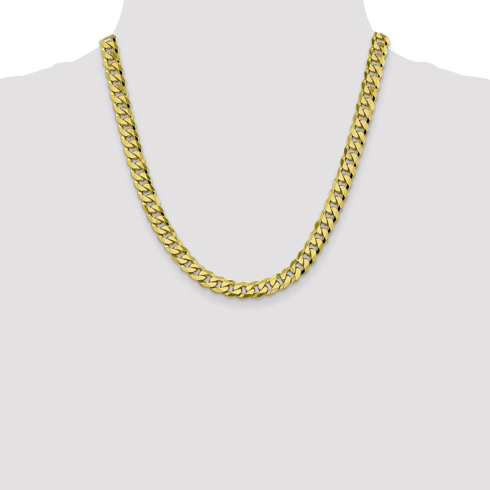 2 Inch 10K Yellow Gold 8.25mm Flat Beveled Curb Chain Necklace