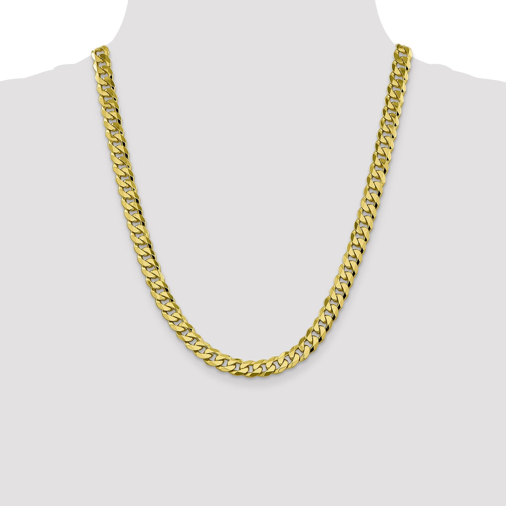 22 Inch 10K Yellow Gold 8.25mm Flat Beveled Curb Chain Necklace