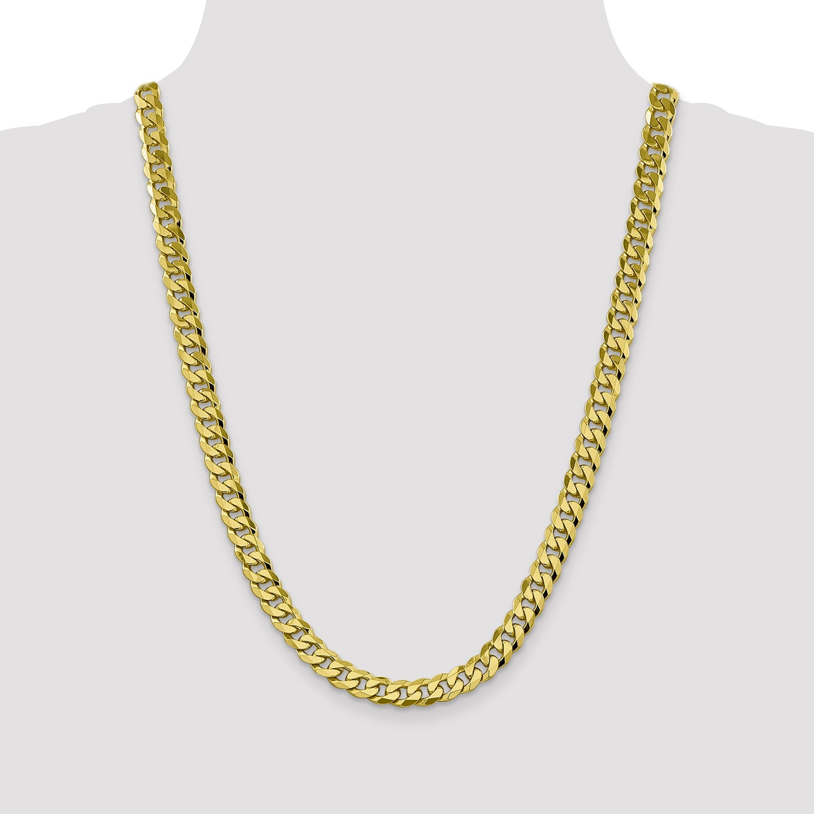 24 Inch 10K Yellow Gold 8.25mm Flat Beveled Curb Chain Necklace