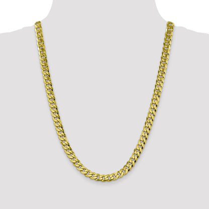 24 Inch 10K Yellow Gold 8.25mm Flat Beveled Curb Chain Necklace