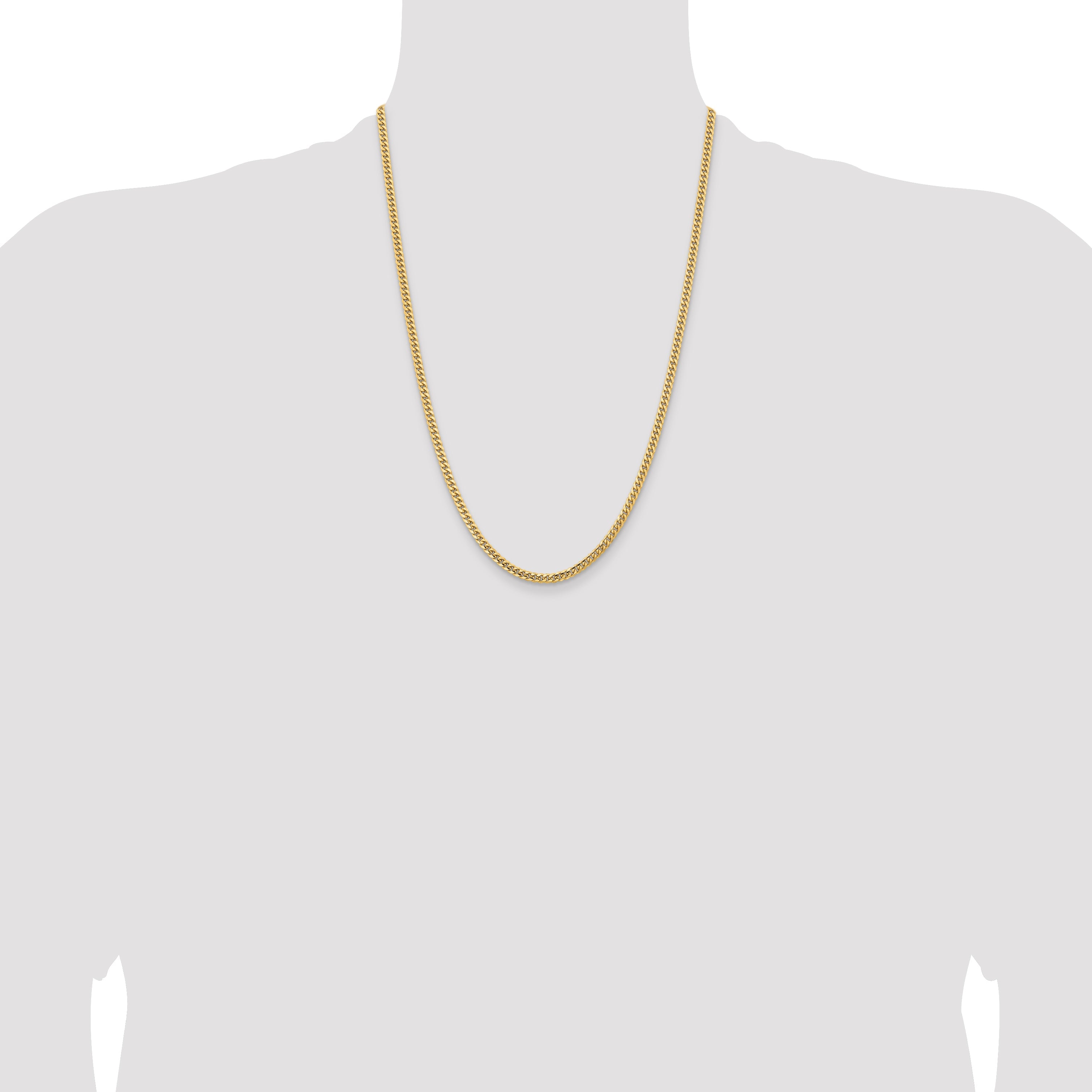 24 Inch 10K Yellow Gold 3.5mm Solid Miami Cuban Chain Necklace