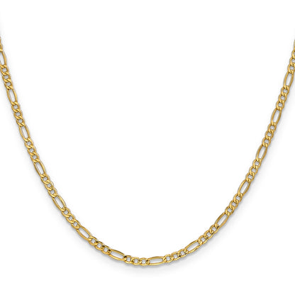 2 Inch 10K Yellow Gold 2.5mm Semi Solid Figaro Chain Necklace