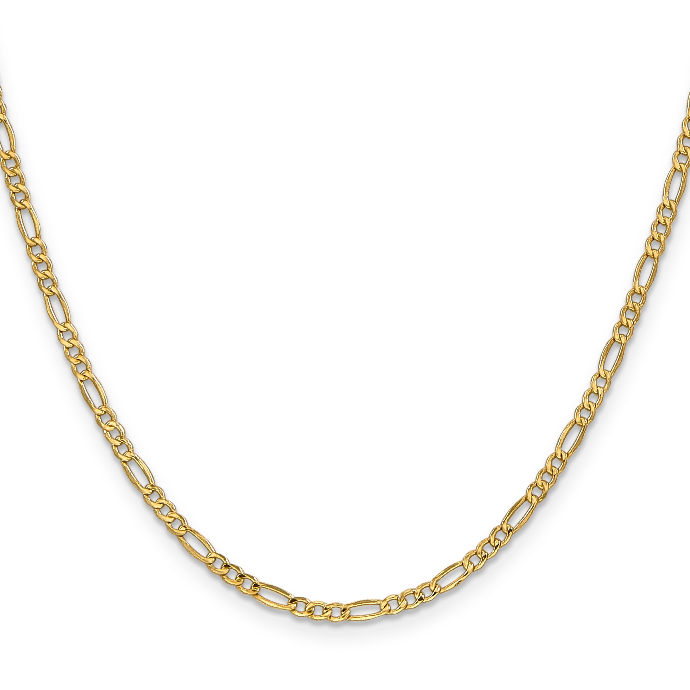 18 Inch 10K Yellow Gold 2.5mm Semi Solid Figaro Chain Necklace