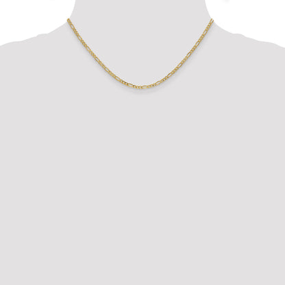 16 Inch 10K Yellow Gold 2.5mm Semi Solid Figaro Chain Necklace