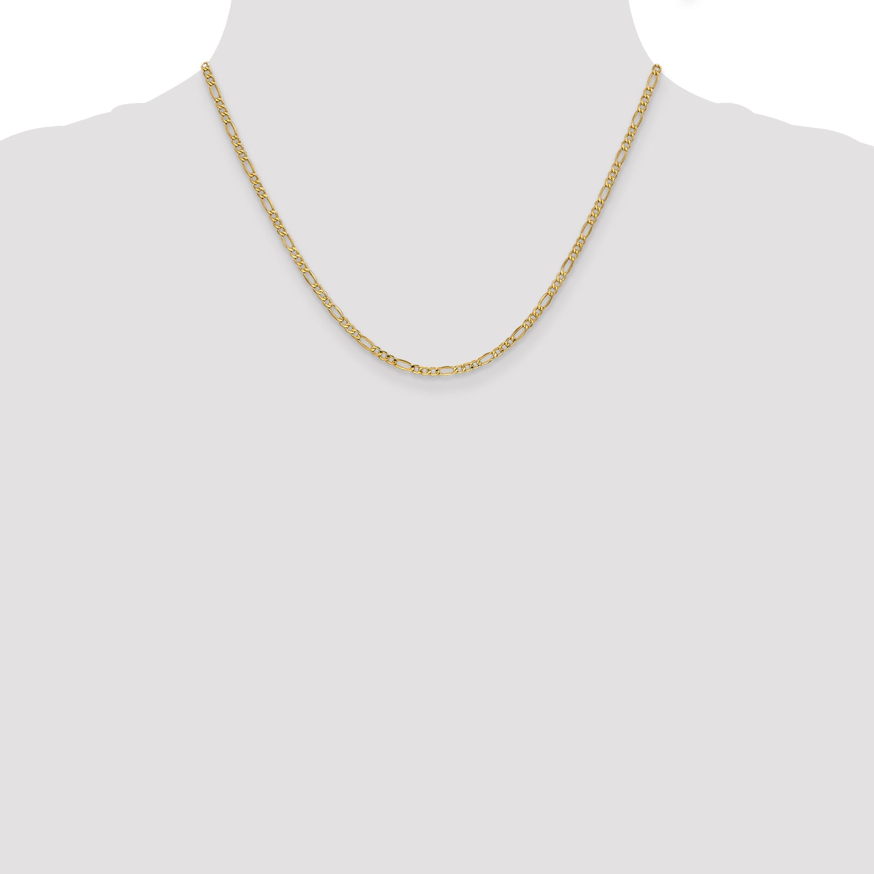 18 Inch 10K Yellow Gold 2.5mm Semi Solid Figaro Chain Necklace