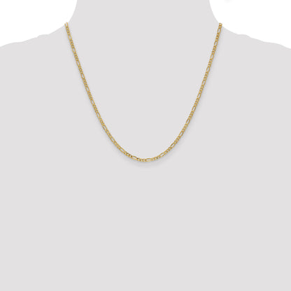 2 Inch 10K Yellow Gold 2.5mm Semi Solid Figaro Chain Necklace