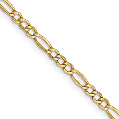 2 Inch 10K Yellow Gold 2.5mm Semi Solid Figaro Chain Necklace