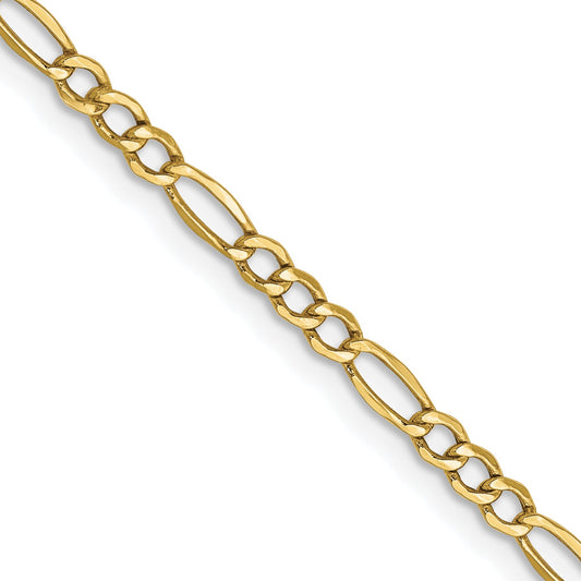18 Inch 10K Yellow Gold 2.5mm Semi Solid Figaro Chain Necklace