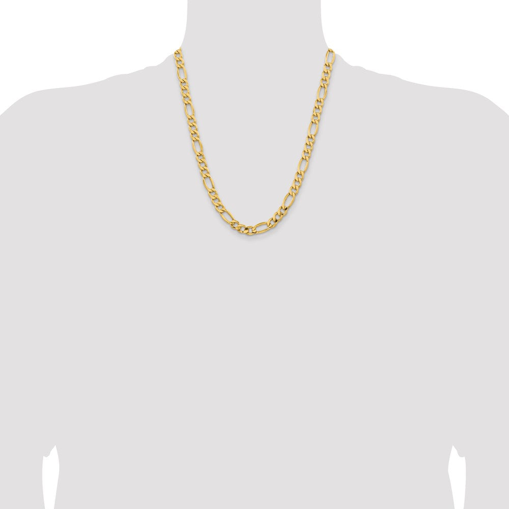 22 Inch 10K Yellow Gold 8.5mm Semi Solid Figaro Chain Necklace