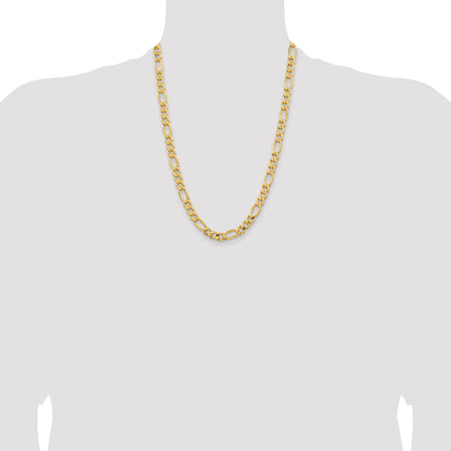 24 Inch 10K Yellow Gold 8.5mm Semi Solid Figaro Chain Necklace