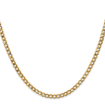18 Inch 10K Yellow Gold 3.35mm Semi Solid Curb Link Chain Necklace