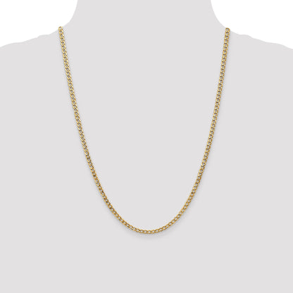 24 Inch 10K Yellow Gold 3.35mm Semi Solid Curb Link Chain Necklace