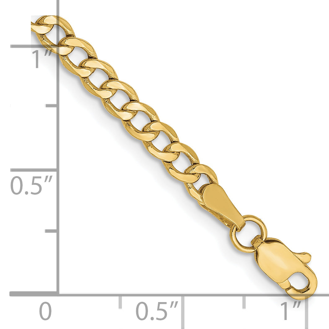 7 Inch 10K Yellow Gold 3.35mm Semi Solid Curb Link Chain Bracelet