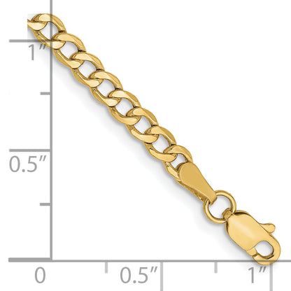 7 Inch 10K Yellow Gold 3.35mm Semi Solid Curb Link Chain Bracelet