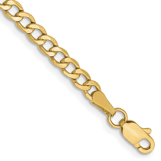 7 Inch 10K Yellow Gold 3.35mm Semi Solid Curb Link Chain Bracelet