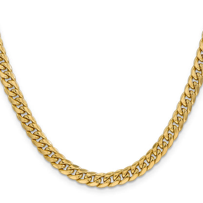 24 Inch 10K Yellow Gold 6mm Semi Solid Miami Cuban Chain Necklace