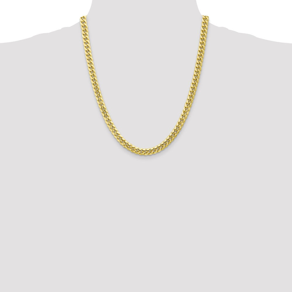 22 Inch 10K Yellow Gold 6.75mm Semi Solid Miami Cuban Chain Necklace