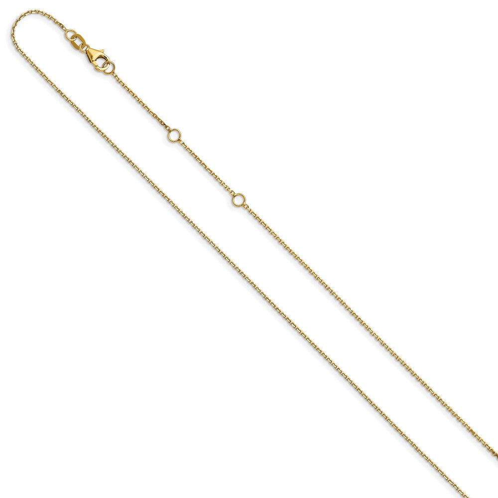 18 Inch 10K Yellow Gold .8mm D/C Round Cable 1In+1In Adjustable Chain Necklace