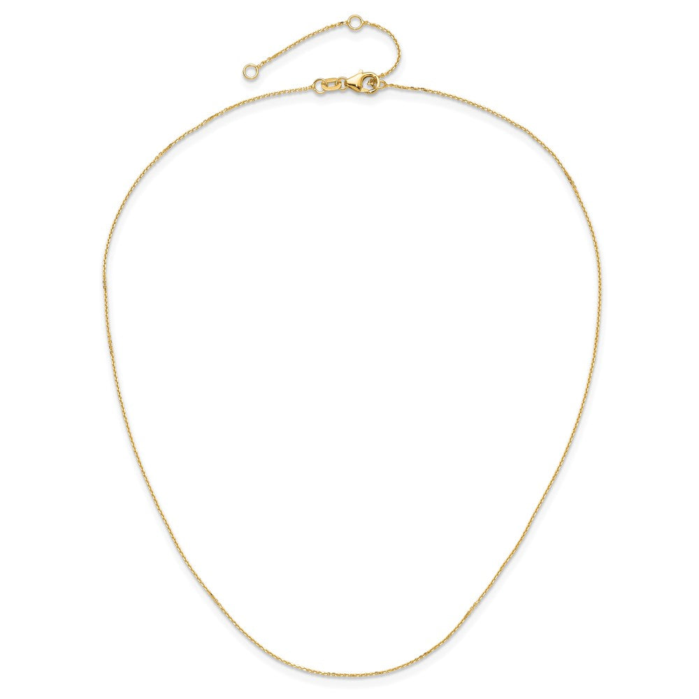 18 Inch 10K Yellow Gold .8mm D/C Round Cable 1In+1In Adjustable Chain Necklace